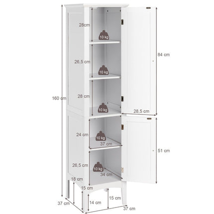 5 Tier Bathroom Cabinet Narrow Freestanding Tall Cabinet White