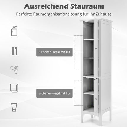 5 Tier Bathroom Cabinet Narrow Freestanding Tall Cabinet White