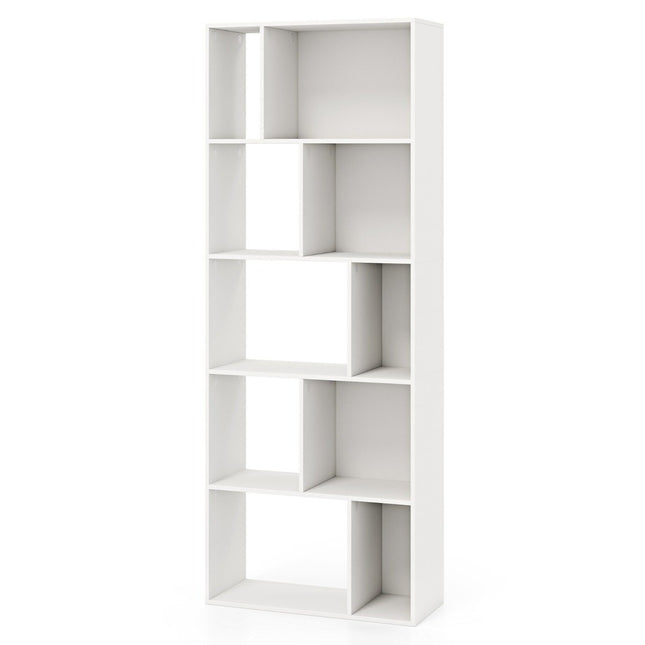 5 Tier Bookcase with 10 Compartments Freestanding Room Divider Wooden Shelf Open Shelf