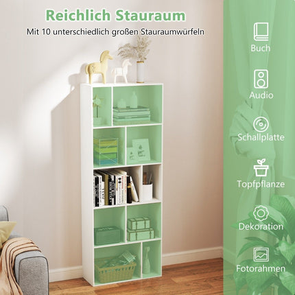 5 Tier Bookcase with 10 Compartments Freestanding Room Divider Wooden Shelf Open Shelf