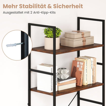 5-Tier Bookshelf, 160 cm, Rustic Brown, Metal Frame