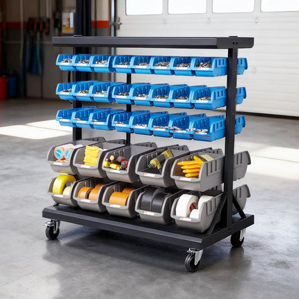 5-Tier Double-Sided Rolling Bin Rack, 68 Bins