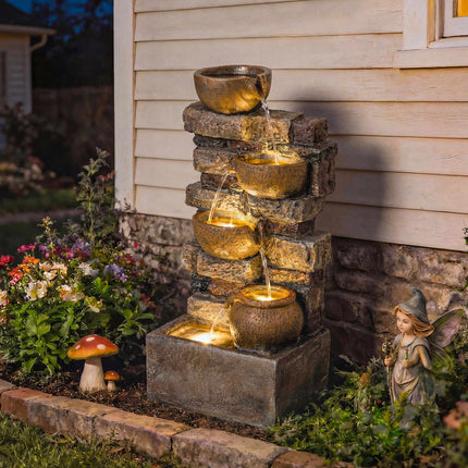 5-Tier Garden Fountain with LED Lights, Adjustable Pump