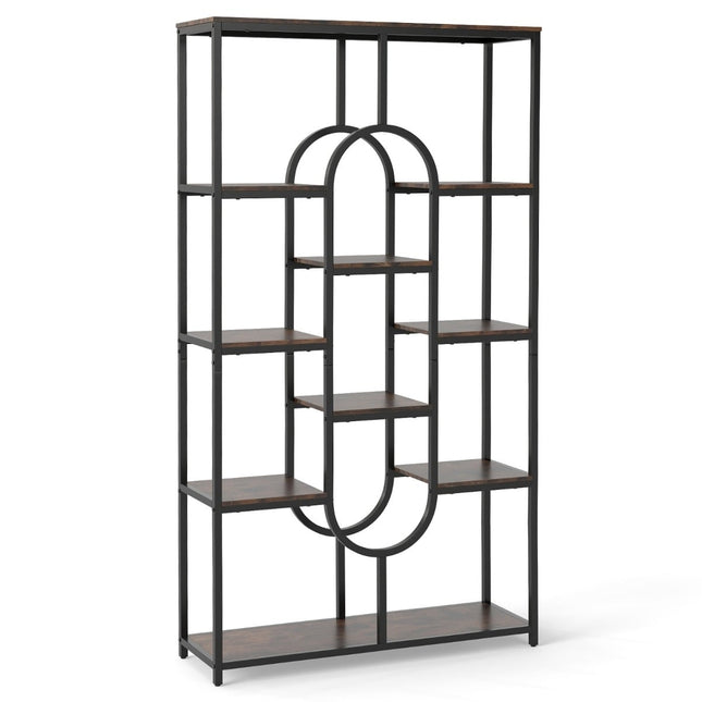 5-Tier Geometric Bookshelf, Brown & Black, Metal Frame