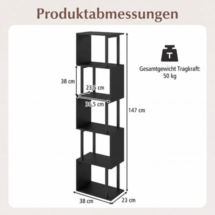 5-Tier Geometric Bookshelf with Anti-Tip, Black