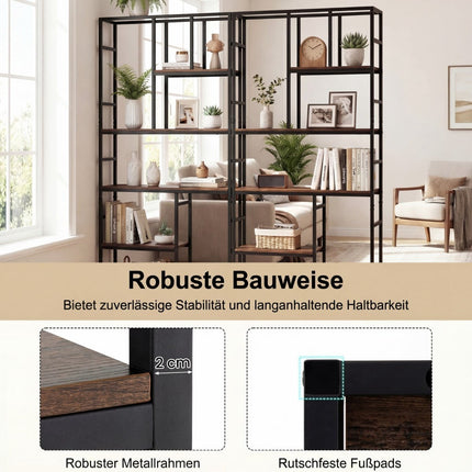 5-Tier Geometric Bookshelf with Metal Frame, White-Gold
