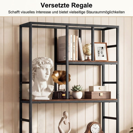 5-Tier Geometric Bookshelf with Metal Frame, White-Gold