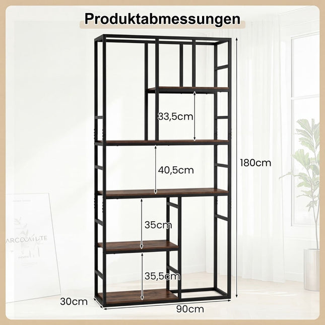5-Tier Geometric Bookshelf with Metal Frame, White-Gold