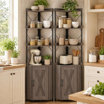 5-Tier Grey Corner Shelf with Cabinet and Fall Protection