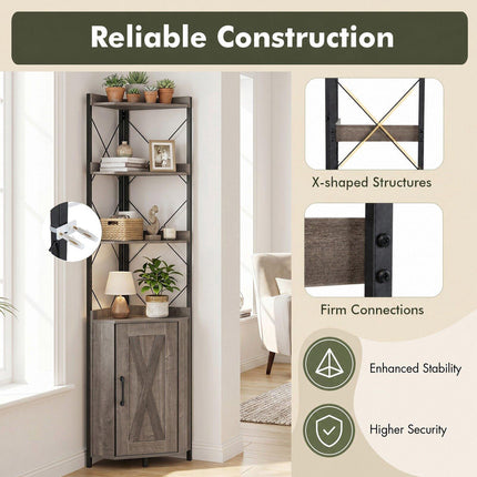 5-Tier Grey Corner Shelf with Cabinet and Fall Protection