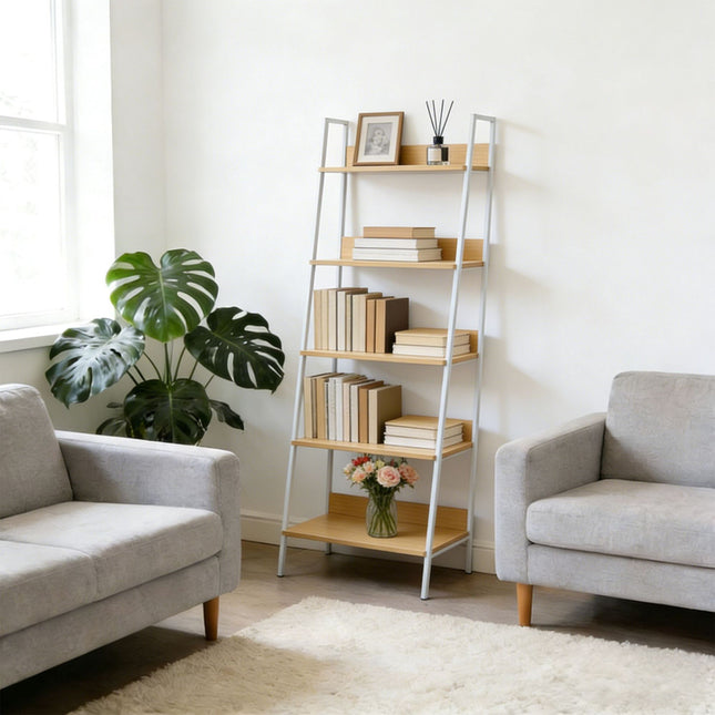 5-Tier Ladder Shelf Unit for Living Room Storage