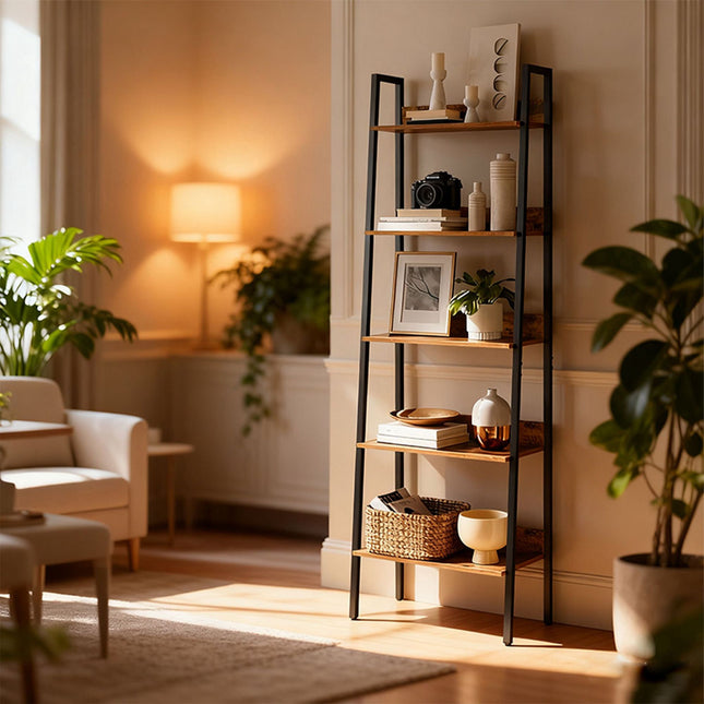 5-Tier Ladder Shelf Unit for Living Room Storage
