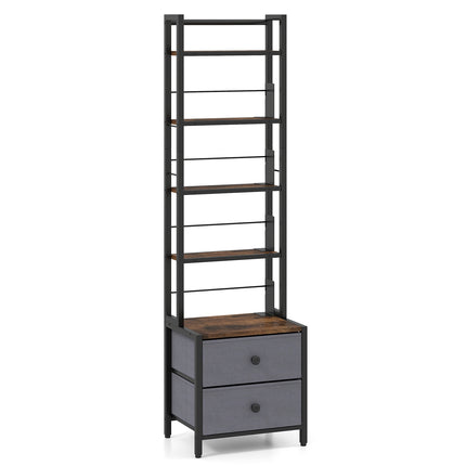 5-Tier Media Storage Rack with Drawers & Book Stoppers
