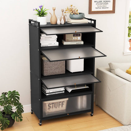 5-Tier Metal Kitchen Pantry Cabinet with Doors & Wheels