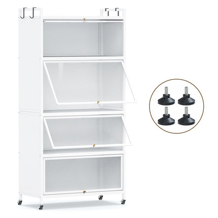 5-Tier Metal Pantry Cabinet with 4 Folding Doors, White