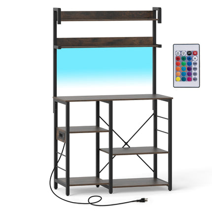 5-Tier Microwave Stand with Power Outlet and LED