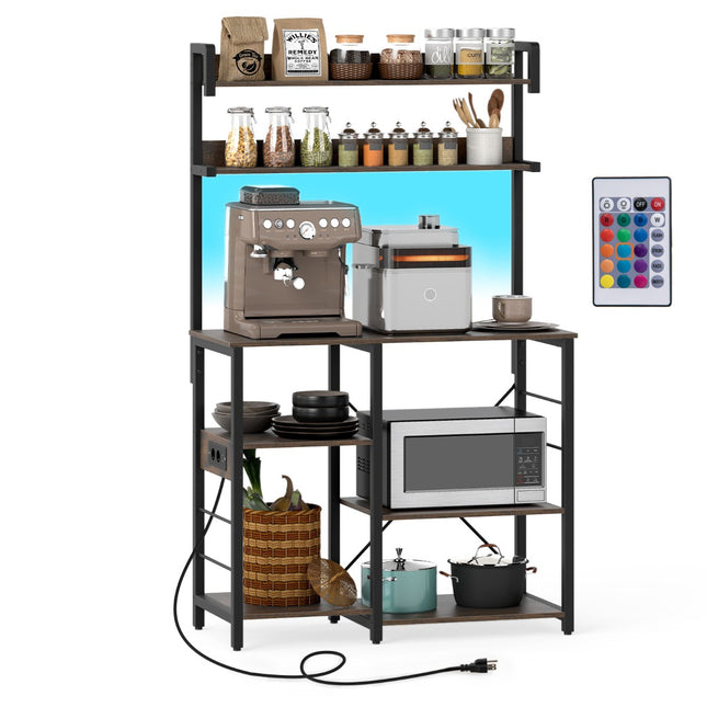5-Tier Microwave Stand with Power Outlet and LED