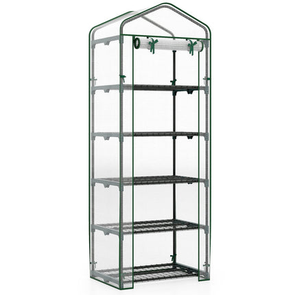 5-Tier Mini Greenhouse with PE Cover & Roll-Up Door