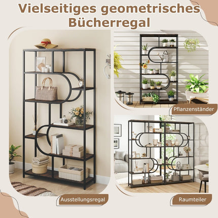 5-Tier Open Shelf Bookcase, Rustic Brown & Black