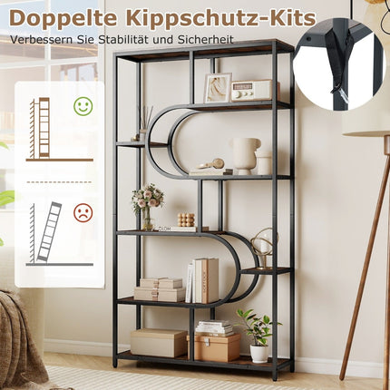 5-Tier Open Shelf Bookcase, Rustic Brown & Black