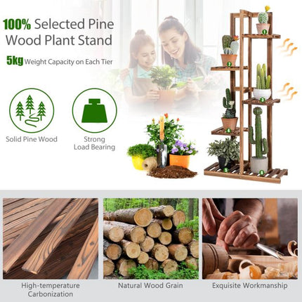 5-Tier Pine Wood Plant Stand, 103 cm, Wall-Mount