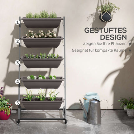 5-Tier Plant Stand with Wheels, 145 cm High, Steel
