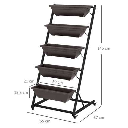 5-Tier Plant Stand with Wheels, 145 cm High, Steel