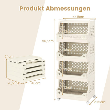 5-Tier Rolling Laundry Basket with Handles & Hooks