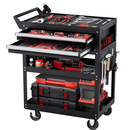5-Tier Rolling Tool Cart, 2 Locking Drawers, Pegboard