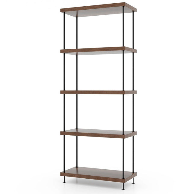 5 Tier Standing Shelf with Metal Frame Industrial Bookcase Storage Rack 60 x 29.5 x 147 cm