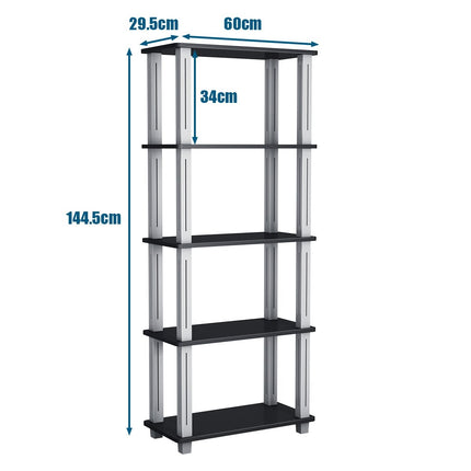 5 Tier Storage Rack with Flat Open Shelves Multifunctional Shelf Black