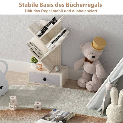 5 Tier Tree Bookshelf with Drawer Multi-Purpose CD & DVD Shelf Beige