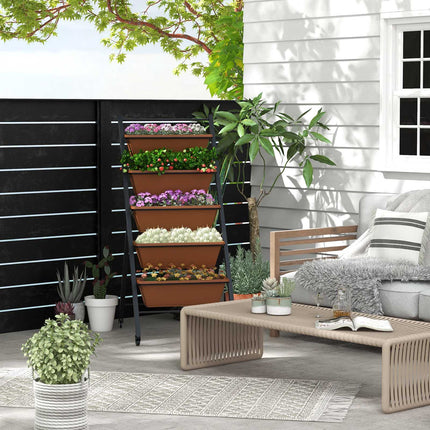 5-Tier Vertical Raised Garden Bed with Wheels, 5 Boxes, Brown