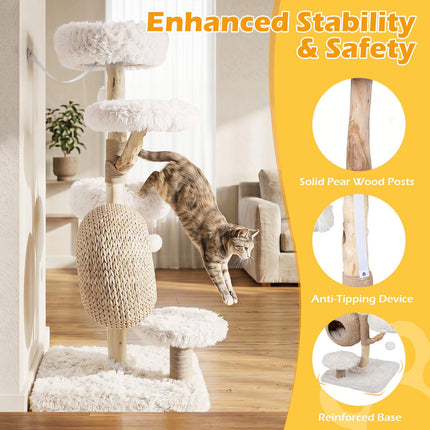 5-Tier White Cat Tree with Plush Perches & Jute Posts