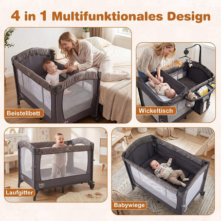 5-in-1 Baby Bassinet & Playpen with Diaper Changer, Gray