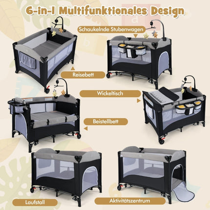 5-in-1 Baby Crib with Mattress, Changing Table, Music Box