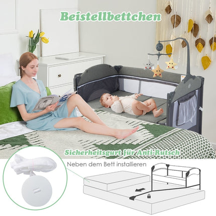 5-in-1 Baby Crib with Mattress, Changing Table, Toy Bar