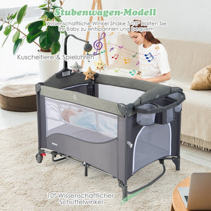 5-in-1 Baby Crib with Mattress, Changing Table, Toy Bar