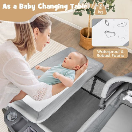 5-in-1 Baby Travel Cot Playpen with Changing Table, Grey