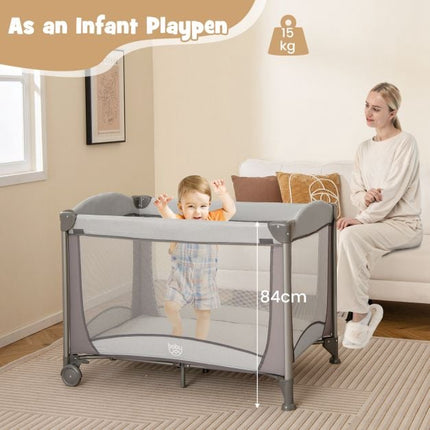 5-in-1 Baby Travel Cot Playpen with Changing Table, Grey