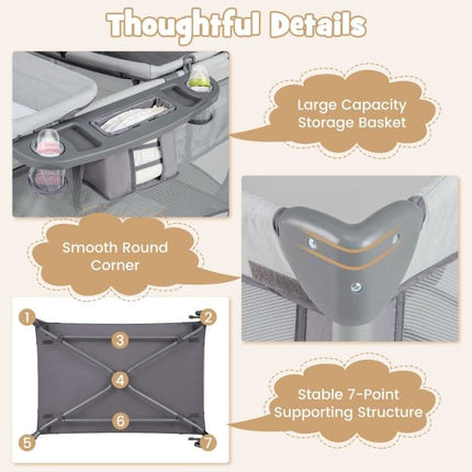5-in-1 Baby Travel Cot Playpen with Changing Table, Grey
