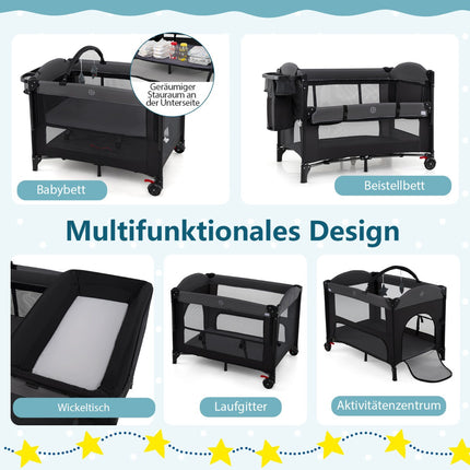 5-in-1 Baby Travel Cot with Mattress and Changing Table