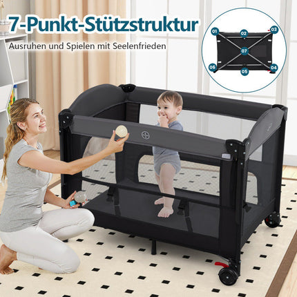 5-in-1 Baby Travel Cot with Mattress and Changing Table