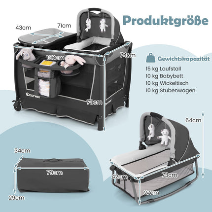 5-in-1 Foldable Baby Crib with Bassinet & Changing Pad