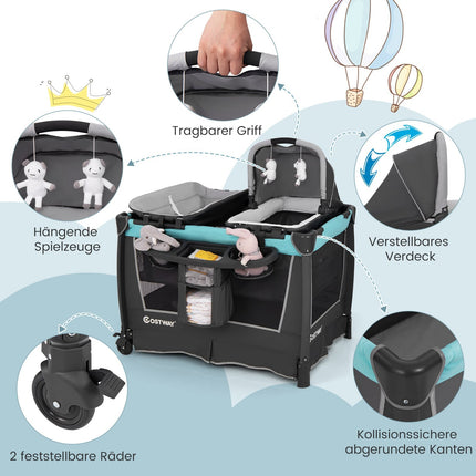 5-in-1 Foldable Baby Crib with Bassinet & Changing Pad