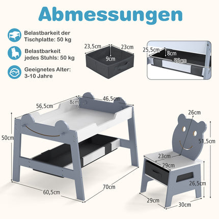 5-in-1 Kids Activity Table Set with Storage, Gray