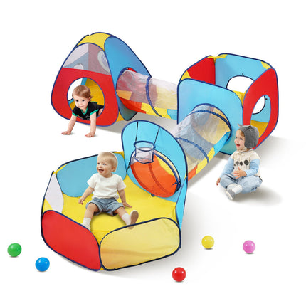 5-in-1 Kids Play Tent Set with Tunnel and Basketball Hoop