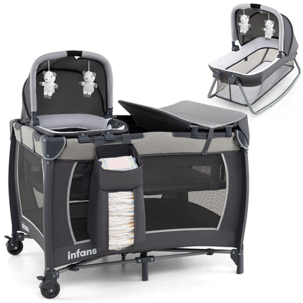 5-in-1 Portable Baby Crib with Changing Table & Bassinet