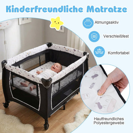 5-in-1 Portable Baby Crib with Changing Table & Toys