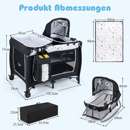 5-in-1 Portable Baby Crib with Changing Table & Toys